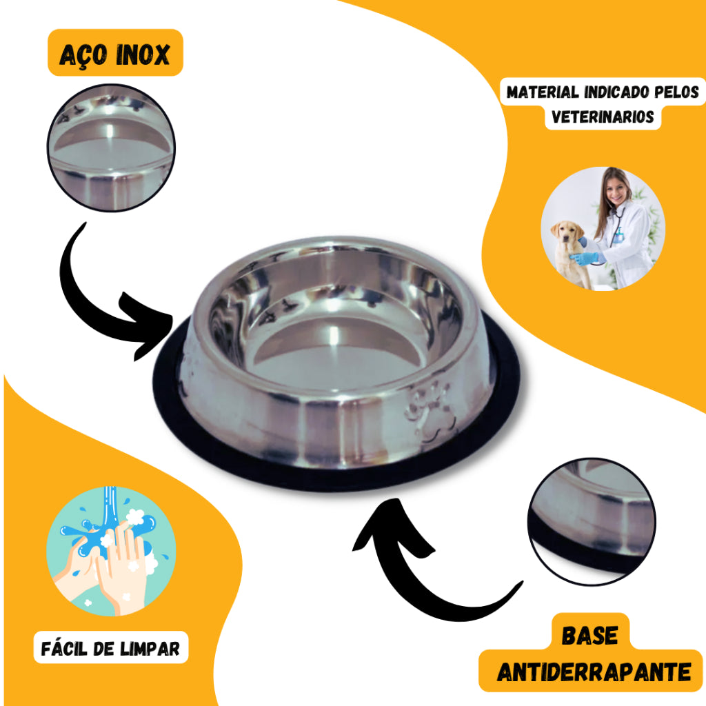 kit Comedouro e Bebedouro inox Cachorro Para Cães E Gatos - antiderrapante - 240ml