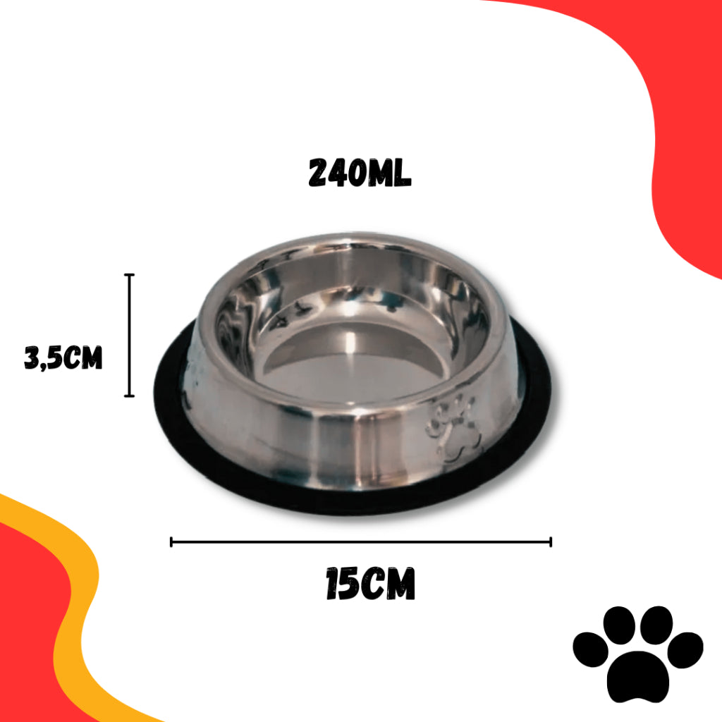 kit Comedouro e Bebedouro inox Cachorro Para Cães E Gatos - antiderrapante - 240ml