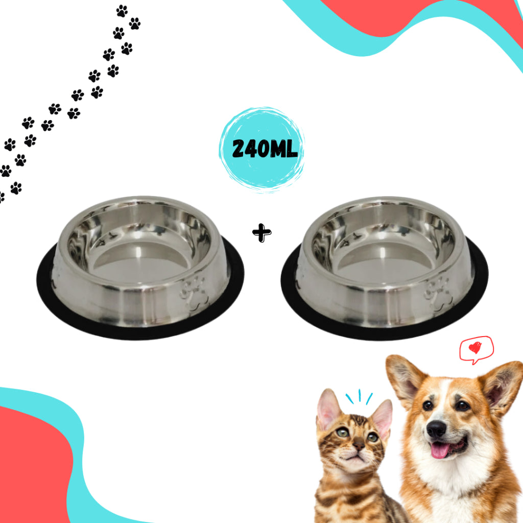 kit Comedouro e Bebedouro inox Cachorro Para Cães E Gatos - antiderrapante - 240ml