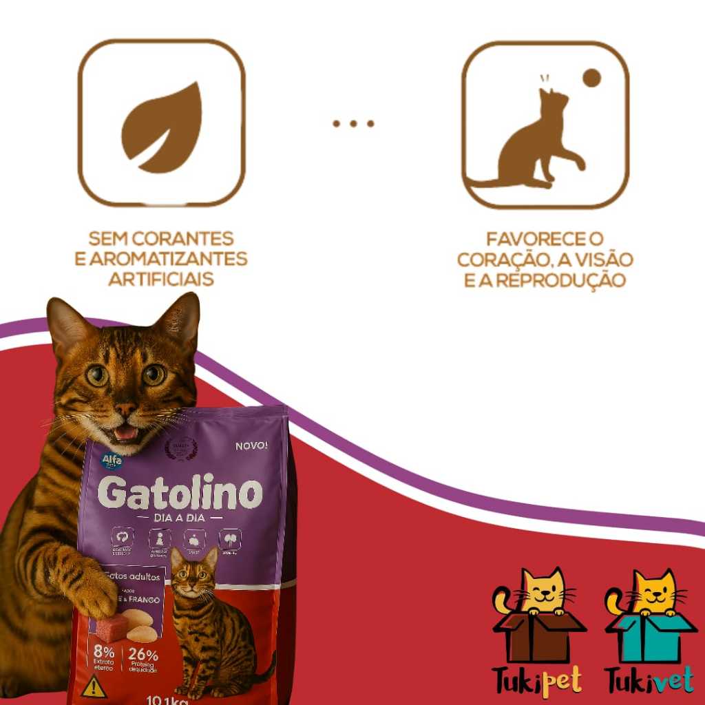 Ração Gatolino Dia a Dia Adulto 10.1kg Sabor Carne e Frango Sem Corante