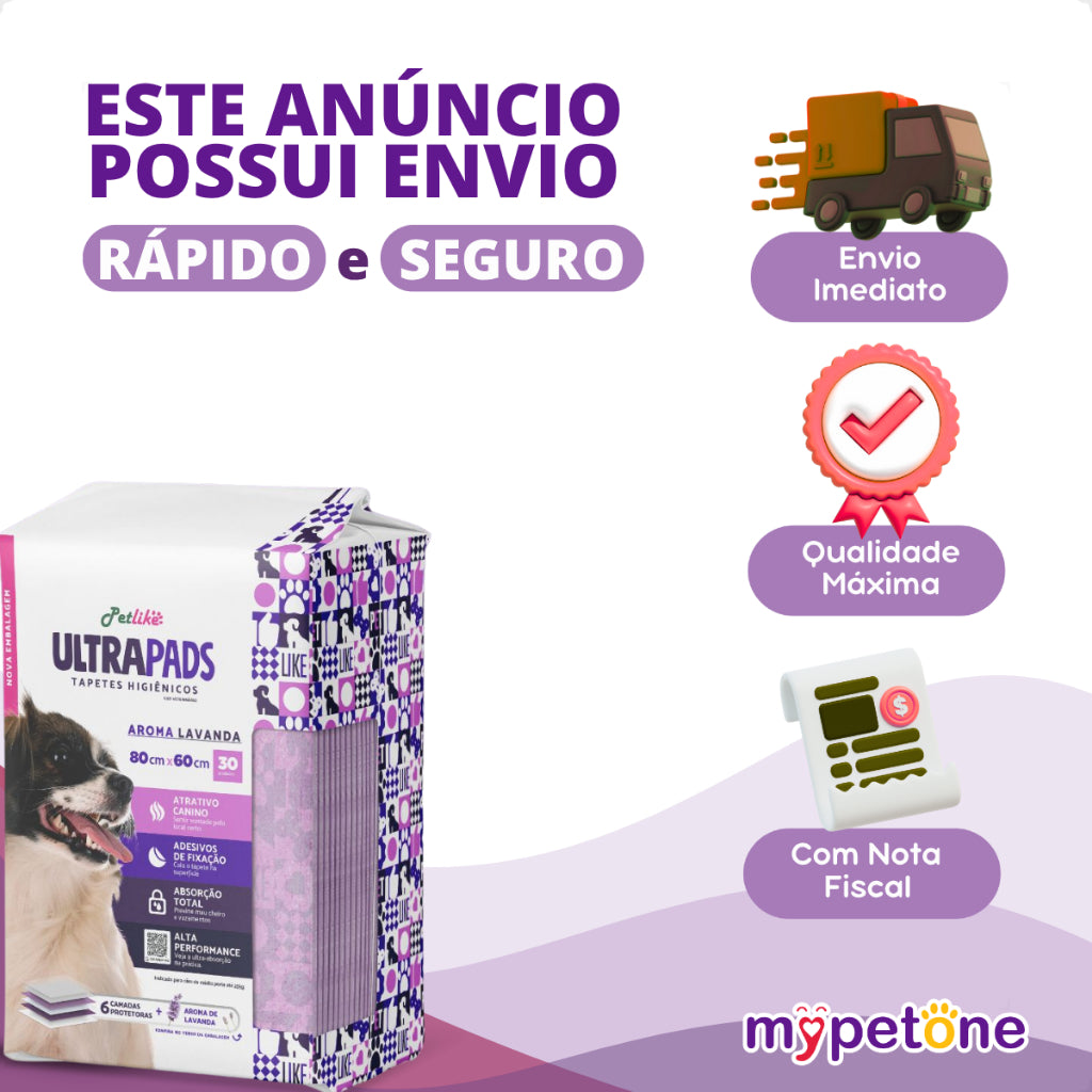 Kit 3 Tapete Higiênico Ultra Pads 80x60 Aroma Lavanda - 90 Unidades