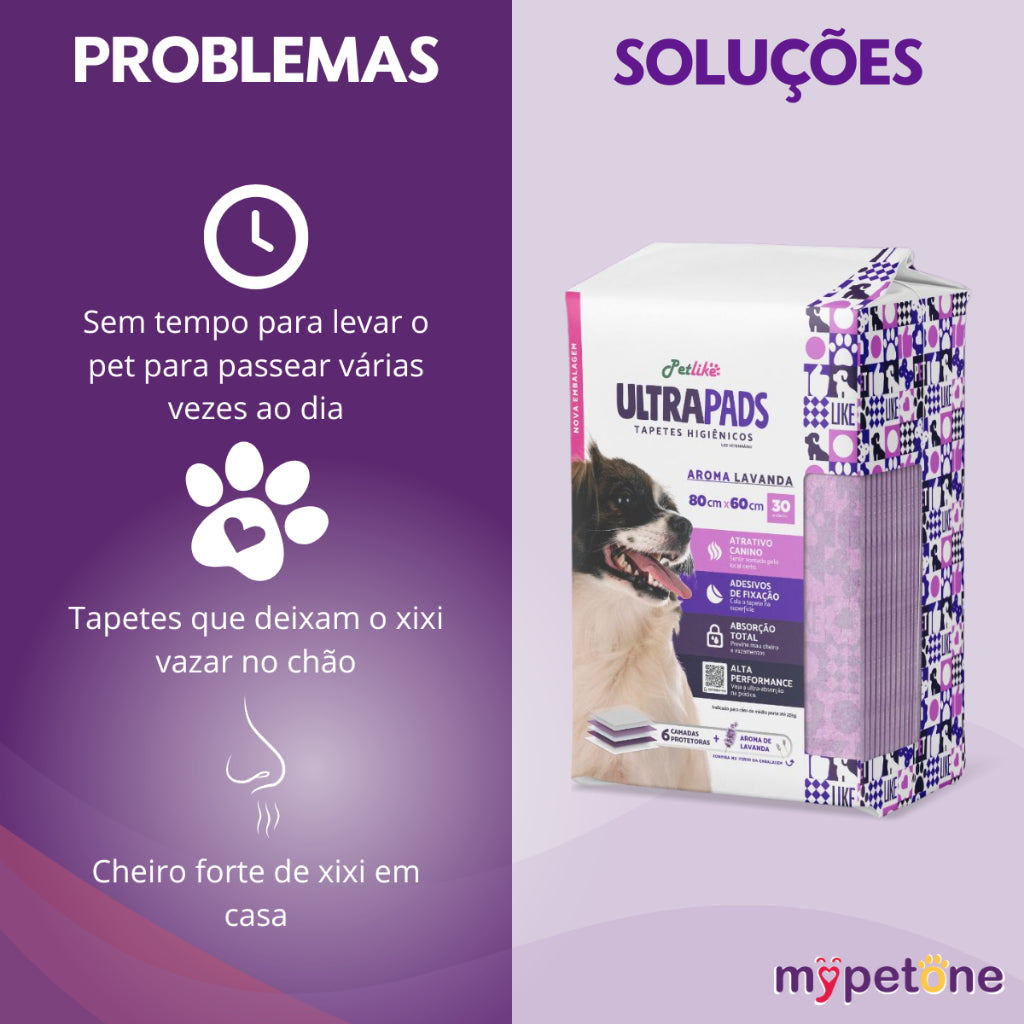 Kit 3 Tapete Higiênico Ultra Pads 80x60 Aroma Lavanda - 90 Unidades
