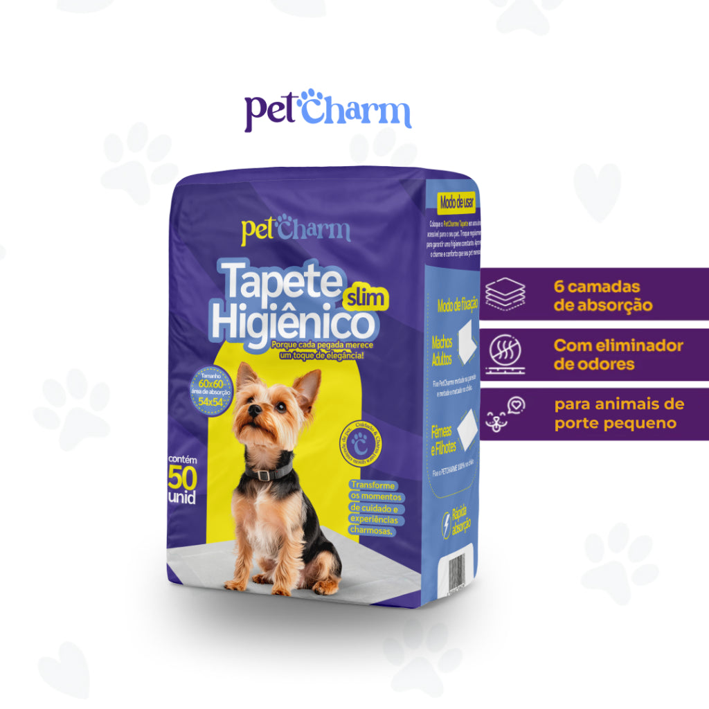 Kit 200 unid Tapete Higiênico PetCharm Slim -Tamanho 50cm x 60cm Para Cachorros