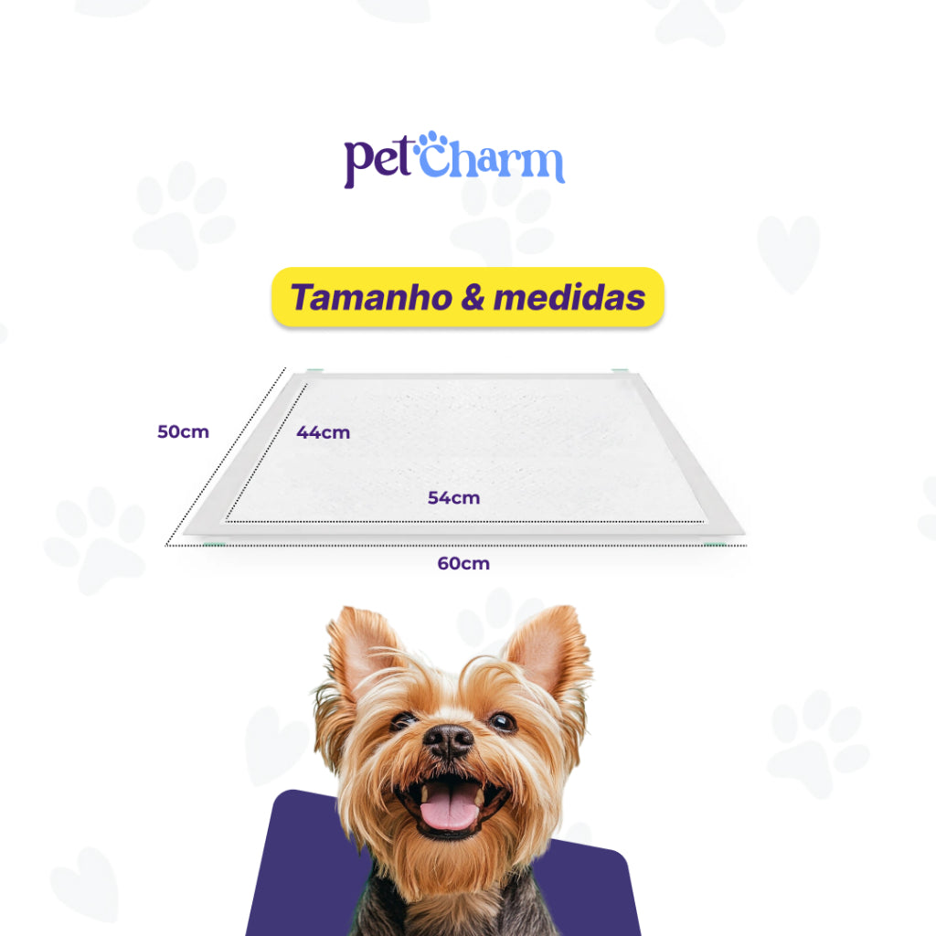 Kit 200 unid Tapete Higiênico PetCharm Slim -Tamanho 50cm x 60cm Para Cachorros