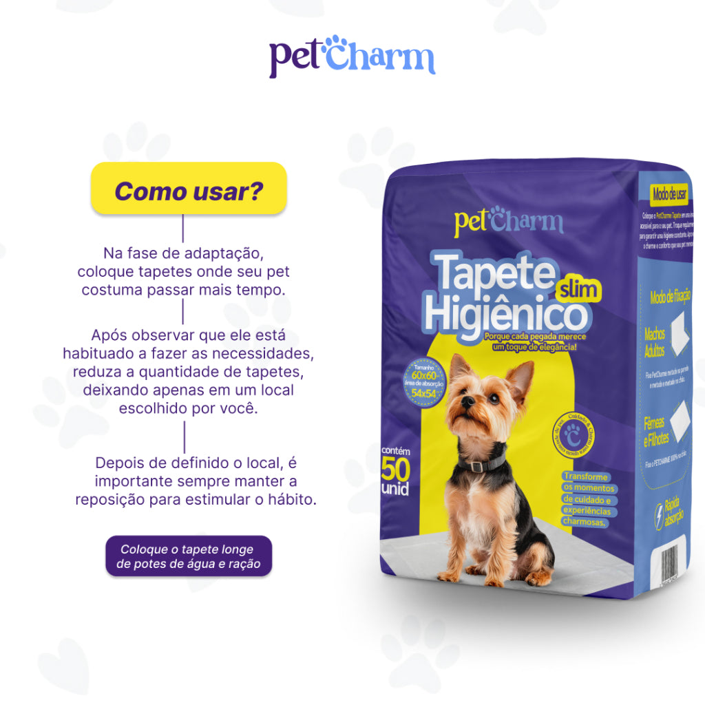 Kit 200 unid Tapete Higiênico PetCharm Slim -Tamanho 50cm x 60cm Para Cachorros