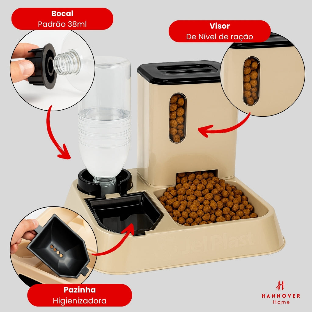 Comedouro com Bebedouro Alimentador Automático Pet 2 em 1 Água e Ração Bebedouro Cachorro Gato