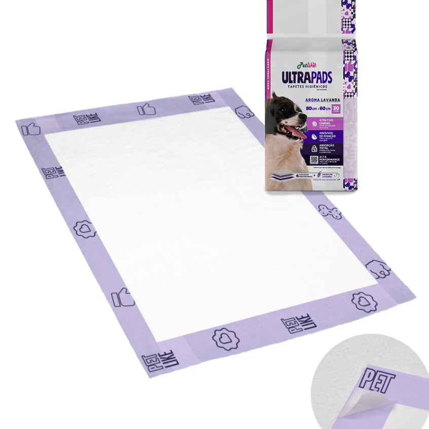 Tapete Higiênico 120 unidades Para Cães Ultra Pads Lavanda 80x60cm PetLike