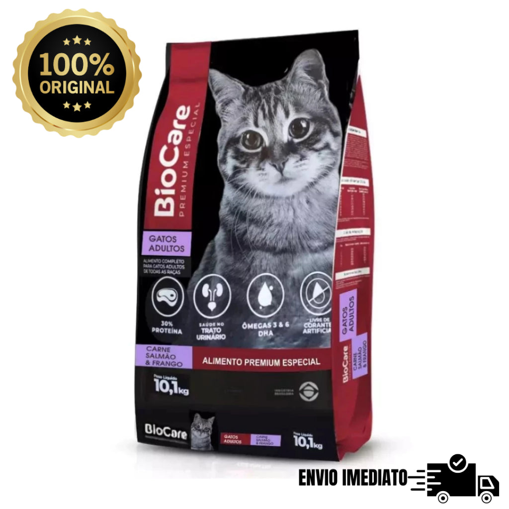 Ração Gatos Adultos Biocare Selection 30% Proteína 10,1kg Salmão, carne e frango