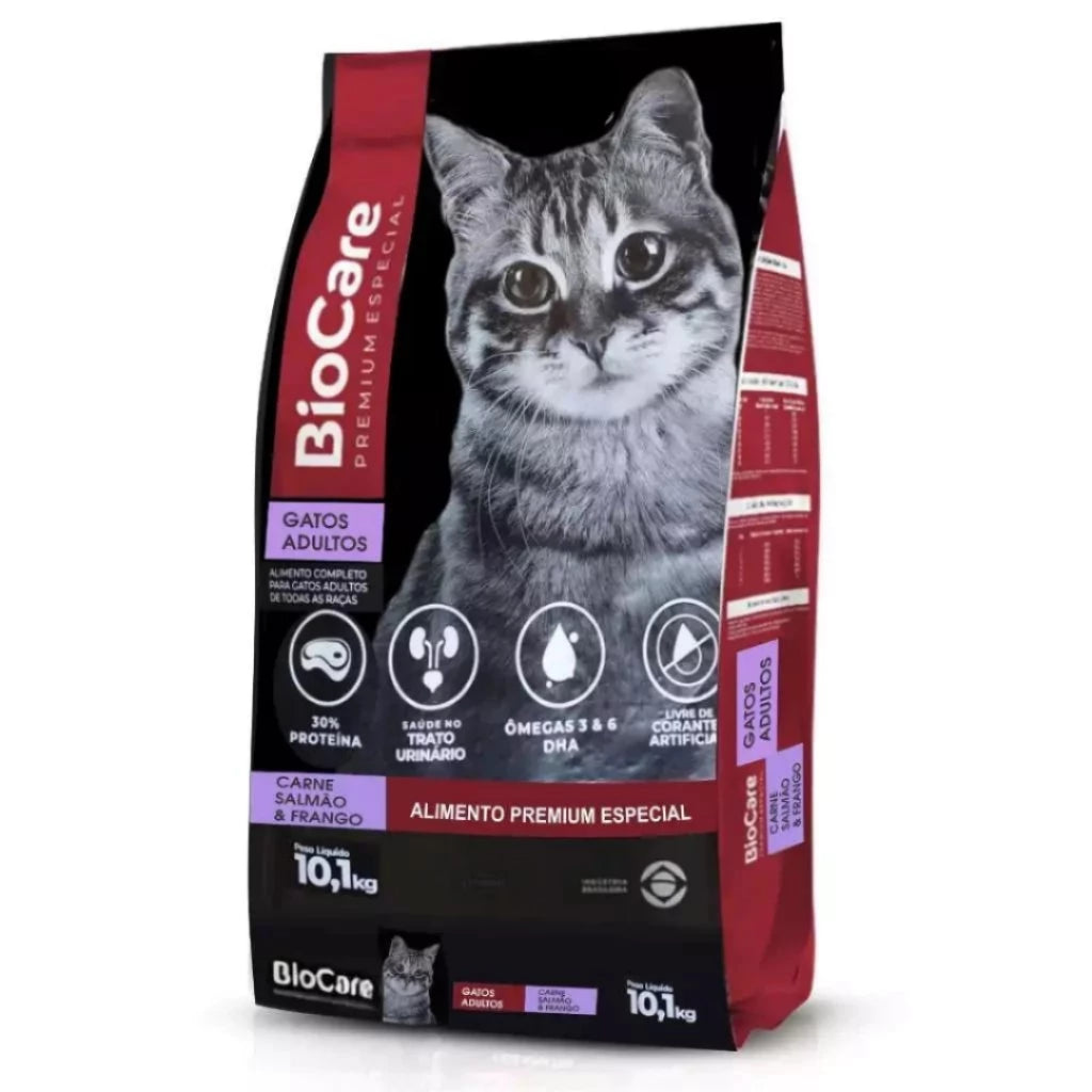 Ração Gatos Adultos Biocare Selection 30% Proteína 10,1kg Salmão, carne e frango
