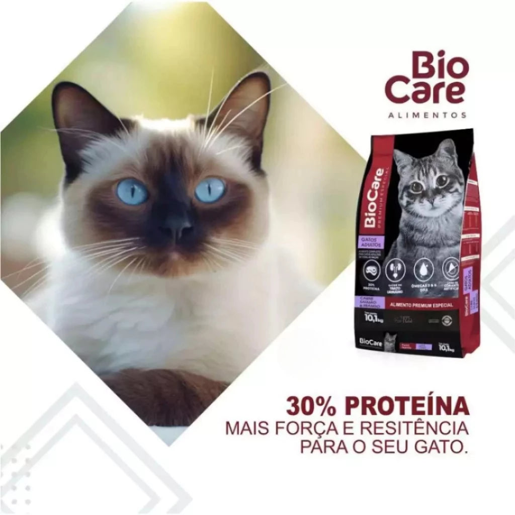 Ração Gatos Adultos Biocare Selection 30% Proteína 10,1kg Salmão, carne e frango
