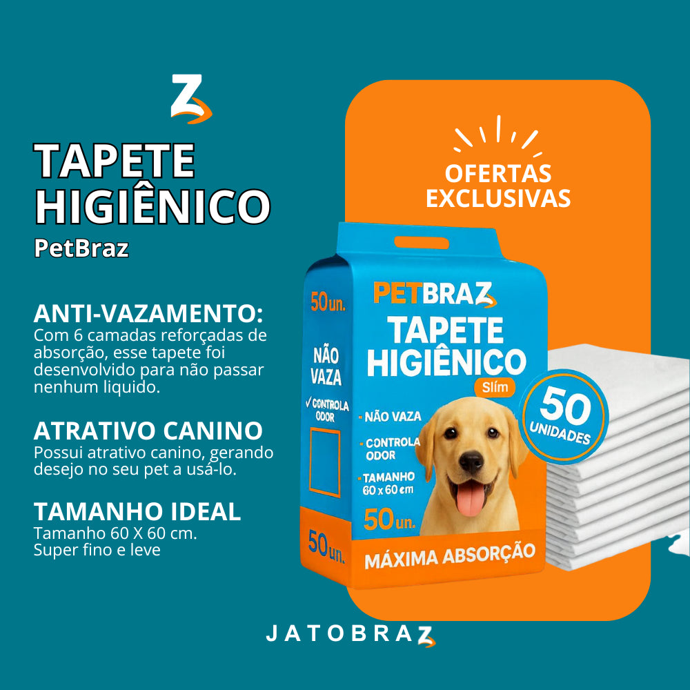 Tapete Higiênico Descartável para Cachorro 50 Unidades 60x60 cm - Fralda Pet Xixi Cão Pequeno Médio