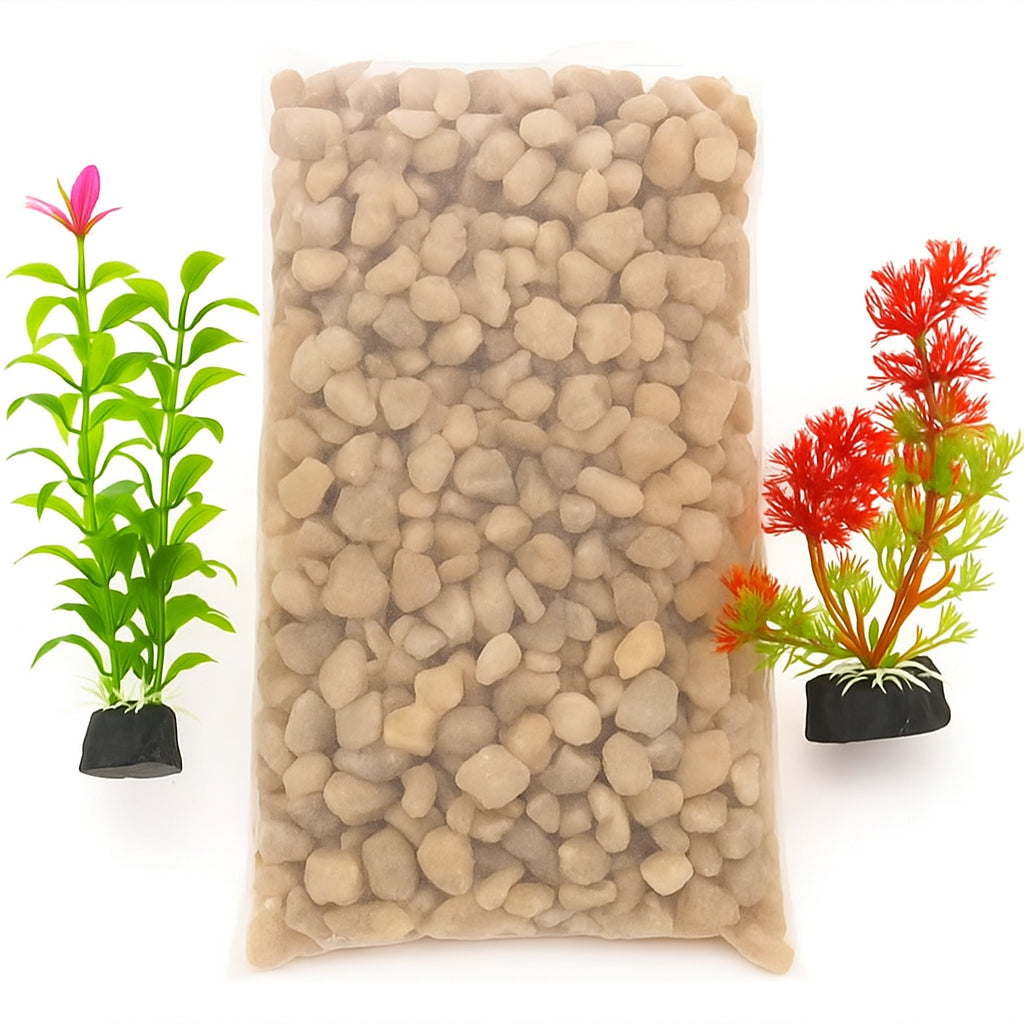Pedra Seixo Natural Pedrinha p/ Aquario 1 kg + 2 Plantas Artificial