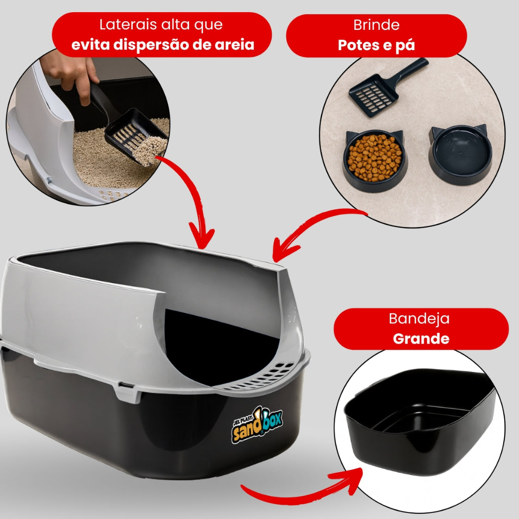Caixa de Areia para Gatos Banheiro Sanitário Pet Aberta Resistente Furba Sandbox Gato