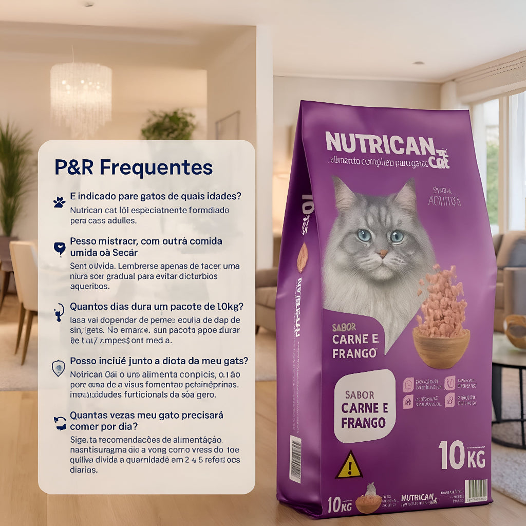 Ração Para Gato Nutrican Cat Adultos (Carne e Frango) 10,1kg - Alimento para gatos