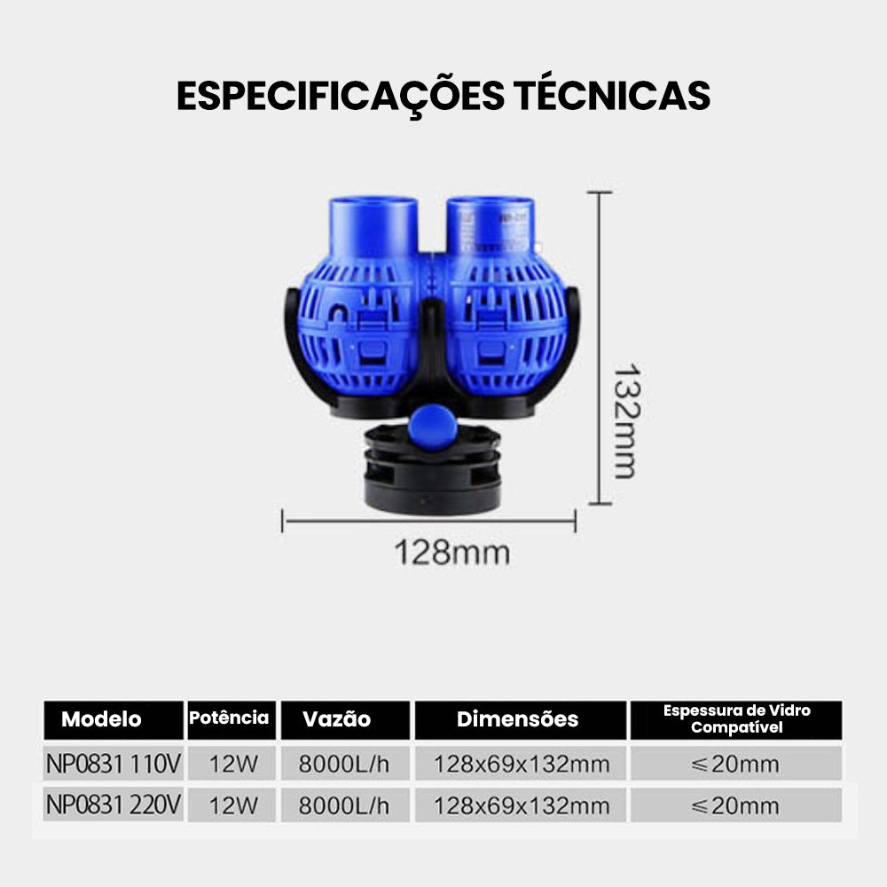 Bomba de Circulação Ondas Dupla para Aquário Silenciosa, para Remoção de Detritos e Oxigenação