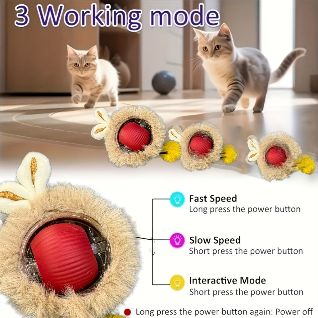 Brinquedo de bola interativo recarregável para gatos - Carregamento automático USB, sensor de movimento