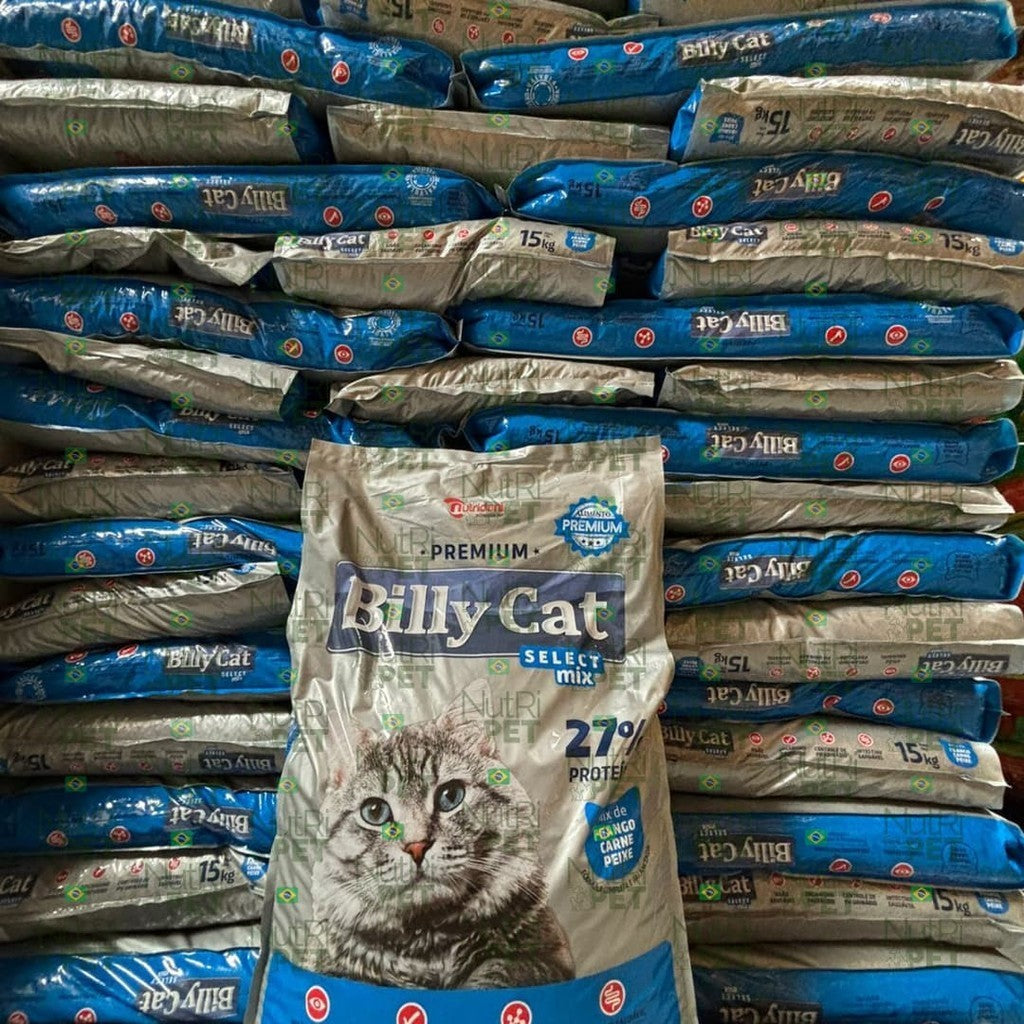 KIT com 3 Pacotes de 1kg Ração Billy Cat Mix Frango Carne Peixe