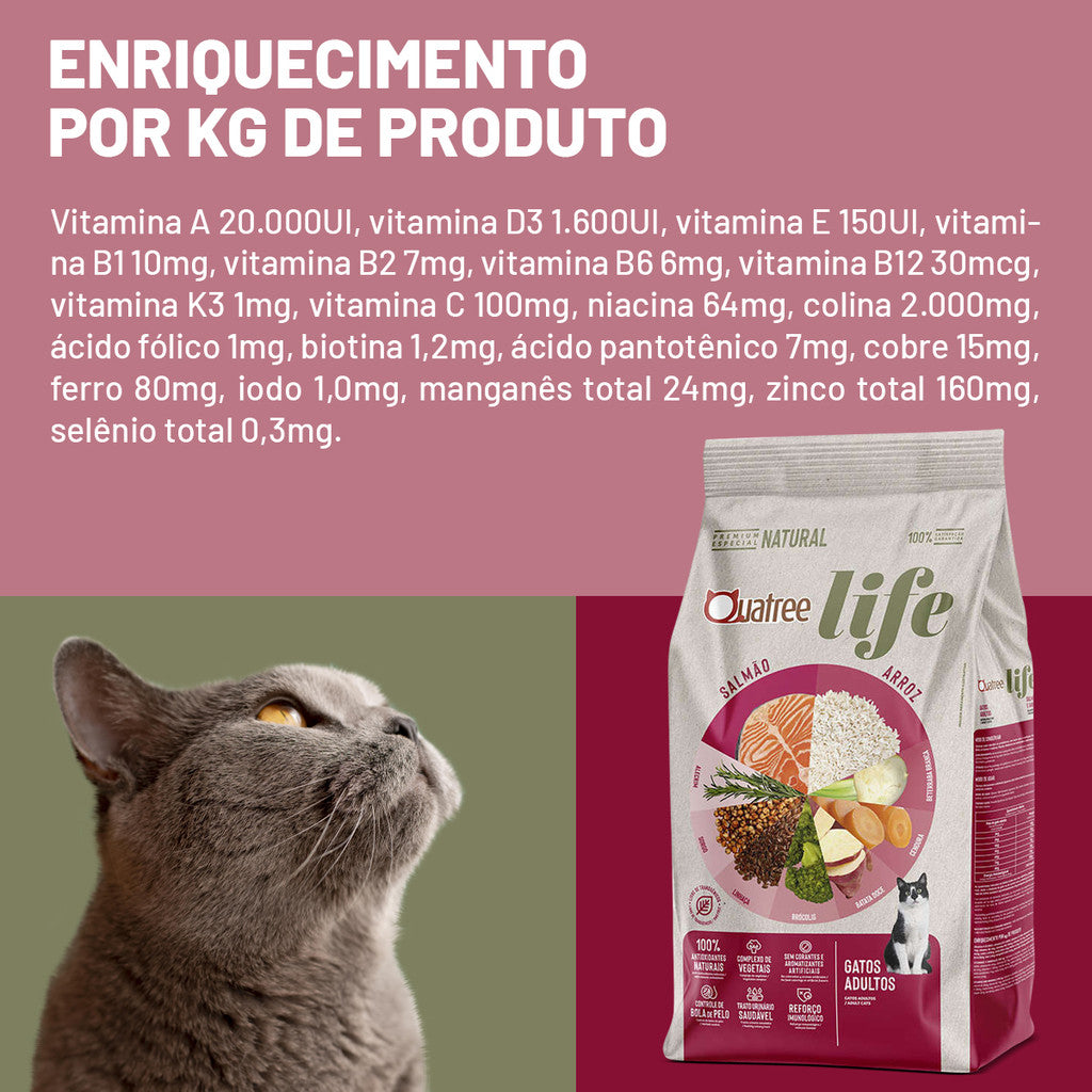 Ração Quatree Life Gatos Adultos Sabor Salmão e Arroz 10kg