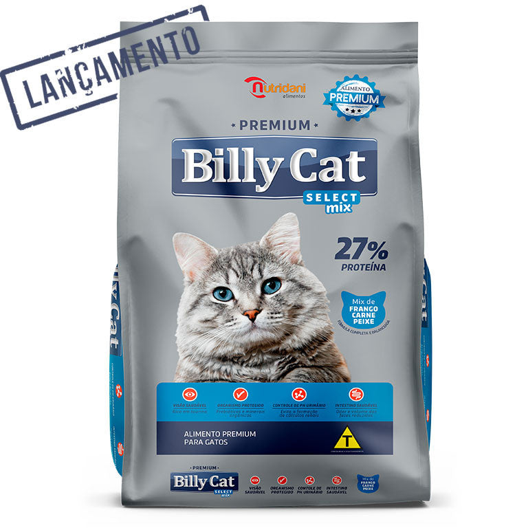 KIT com 3 Pacotes de 1kg Ração Billy Cat Mix Frango Carne Peixe