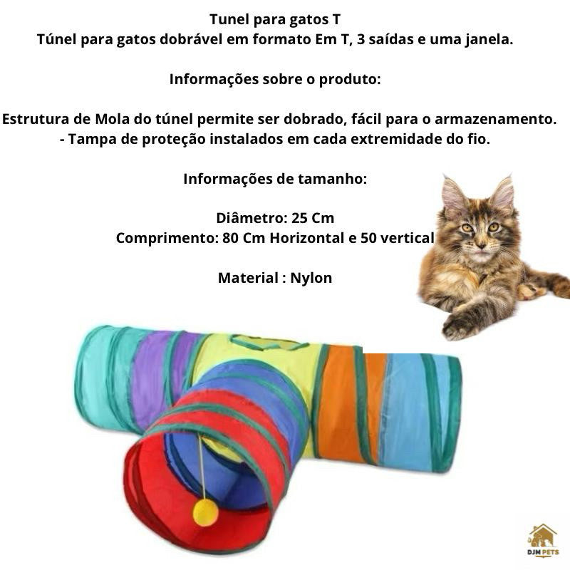 Túnel Inteligente Dobrável em T para Gatos | Brinquedo Interativo com 3 Saídas e Janela