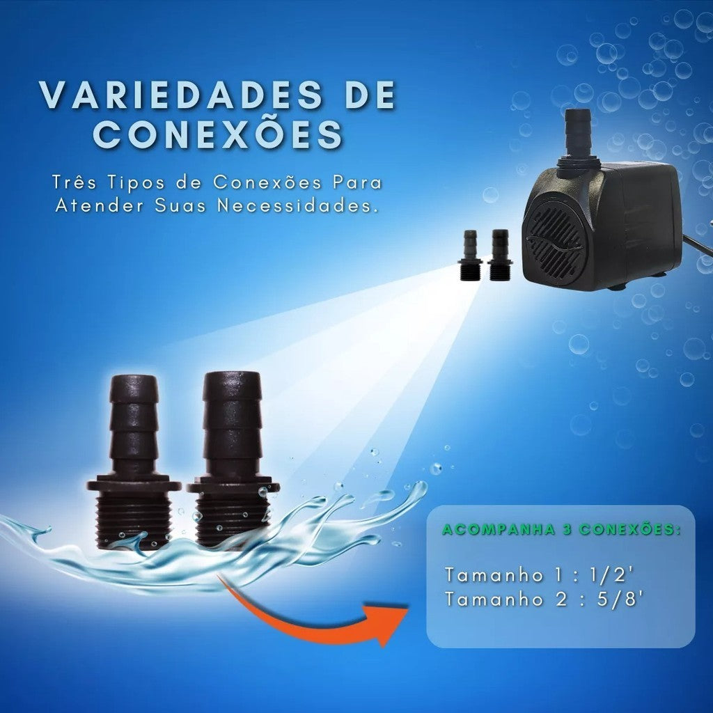 Bomba Submersa 2500L/h para Lagos, Aquários e Fontes - Altura 2,7m, 25W/35w, 110V/220V